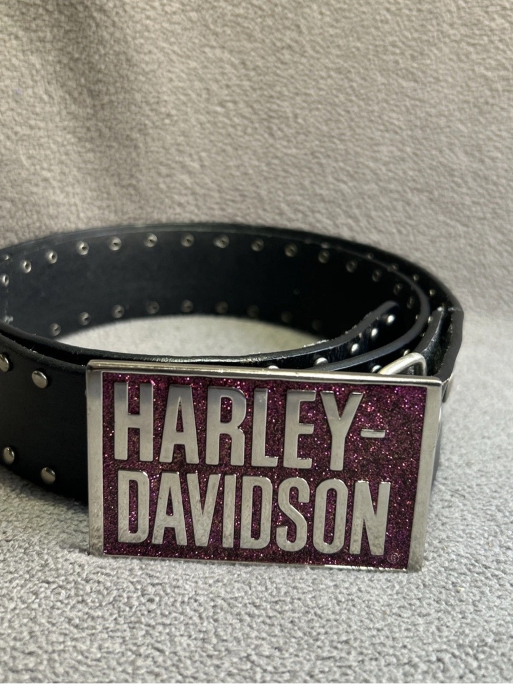 Harley-Davidson Belt Buckle Glitter Pink Sparkle On Medium Black Studded Belt